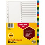 MARBIG 35022 DIVIDERS A4 20 TAB POLYPROPYLENE COLOURED