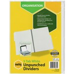 MARBIG 37305 DIVIDERS UNPUNCHED A4 5 TAB WHITE
