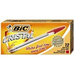 BIC CRISTAL BALLPOINT PENS MEDIUM RED BOX 12