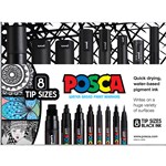 POSCA PAINT MARKERS ASSORTED TIP SIZES BLACK PACK 8