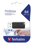 VERBATIM STORENGO PINSTRIPE USB DRIVE 64GB BLACK  RELIABLE