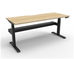 BOOST SINGLE SIDED WORKSTATION 1500MM W X 750MM D NATURAL OAK TOP  BLACK SATIN FRAME WITH CABLE TRAY WITHOUT SCREEN