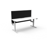RAPIDLINE BOOST PLUS HEIGHT ADJUSTABLE SINGLE SIDED WORKSTATION WITH SCREEN 1500 X 750MM NATURAL WHITE TOP  WHITE FRAME  BLACK SCREEN