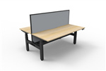 BOOST BACK TO BACK WORKSTATION 1800MM W X 750MM D NATURAL OAK TOP  BLACK SATIN FRAME WITH CABLE TRAY WITH SCREEN